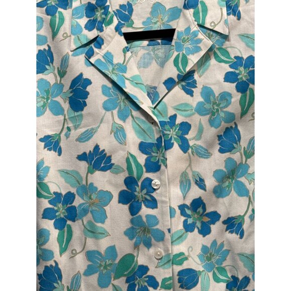 Foxcroft Womens Floral Cotton Shirt Size 12 Blue & Green 100% Cotton - Picture 2 of 6